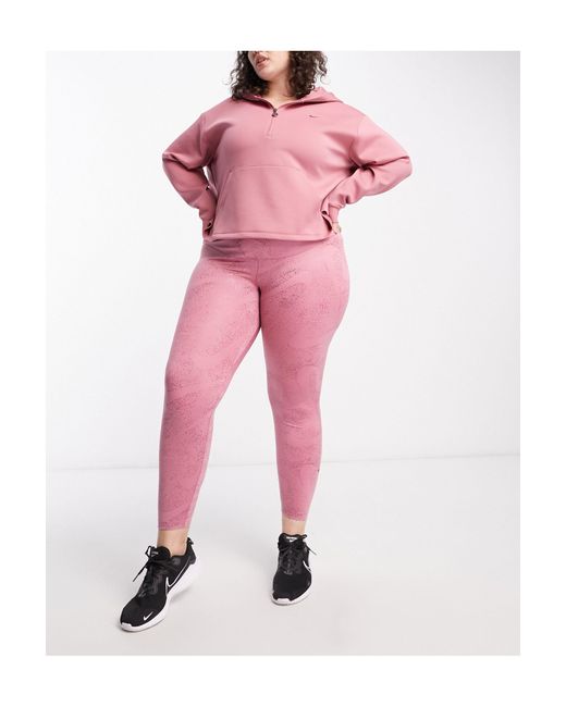 Plus - one - legging à imprimé pailleté en tissu dri-fit Nike en coloris Pink