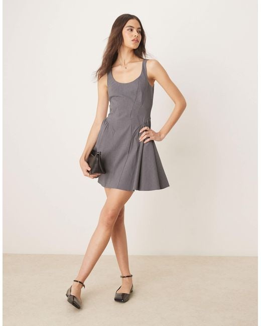 ASOS Gray Asos Design Tall Bengaline Scoop Neck Structured Flippy Mini Dress