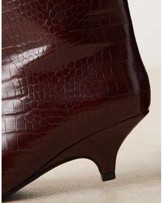 Glamorous Brown Pointed Kitten Heel Mid Ankle Boots