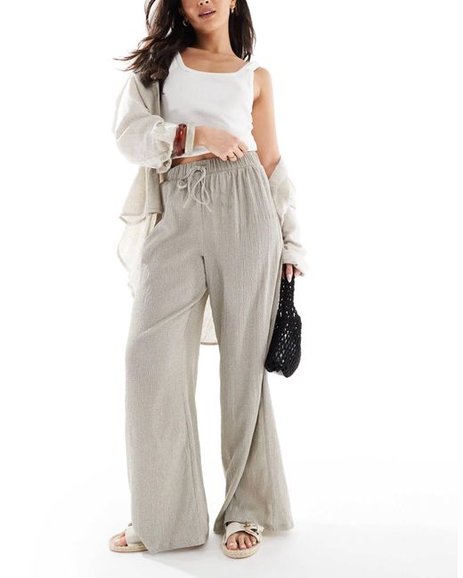ONLY Gray Textured Tie Waist Wide Leg Trouser