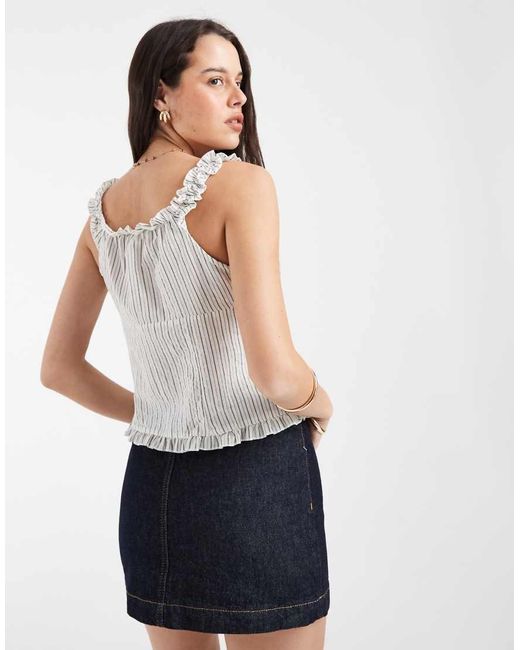 Object White Ruched Shoulder Button Front Top