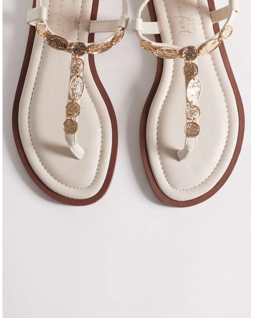 New Look White Toe Post Coin Trim Sandal
