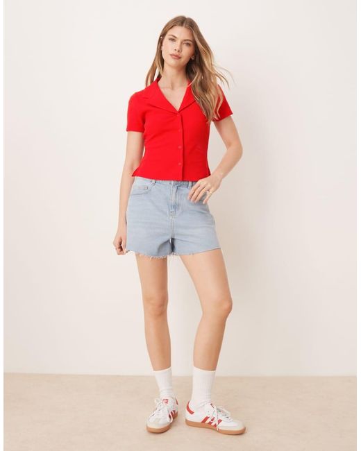 ASOS Gekrompen Overhemd Met Wafelstructuur En Reverskraag in het Red