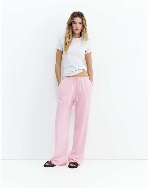Pull&Bear Pink Linen Blend Trousers