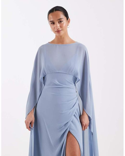 TFNC London Blue Bridesmaids Chiffon Cape Detail Maxi Dress