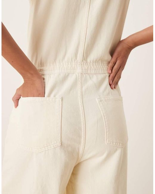 Mango Mouwloze Jumpsuit Met Kraagje, Knoopsluiting En Gestrikte Taille in het Natural