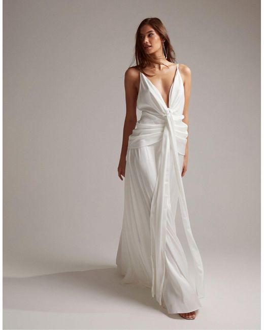 ASOS White Emily Satin Plunge Drape Cami Wedding Dress