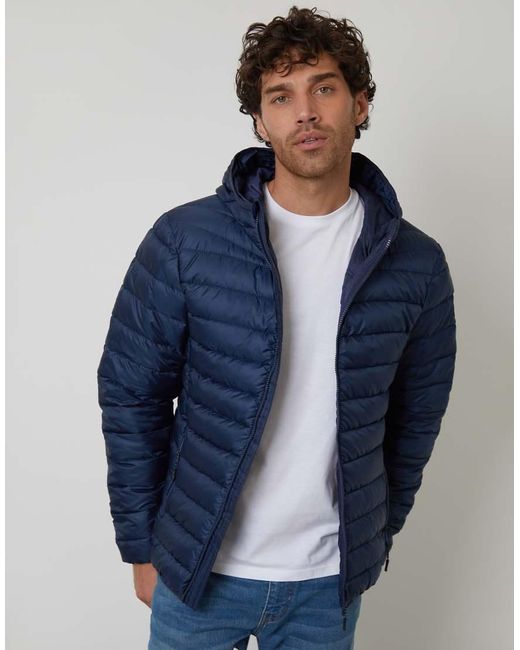 Threadbare Blue Matte Finish Padded Hooded Jacket for men