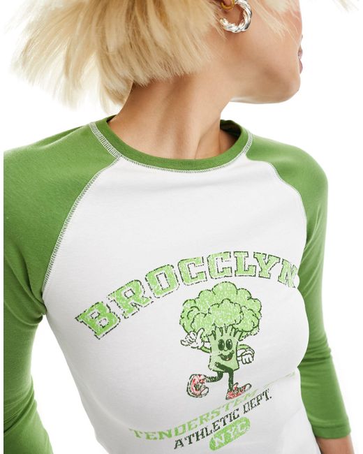 Camiseta blanca y verde con mangas raglán y estampado Daisy Street de color Green