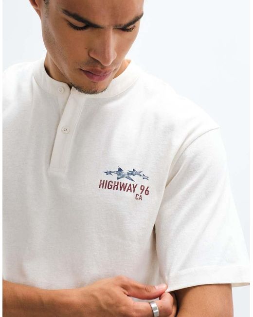 ASOS White Boxy Relaxed Henley T-shirt With Chest Graphic for men