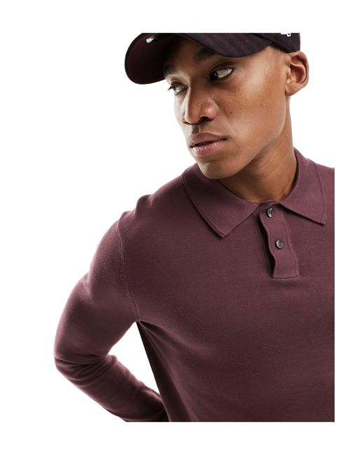 River Island Red Long Sleeve Essential Polo for men