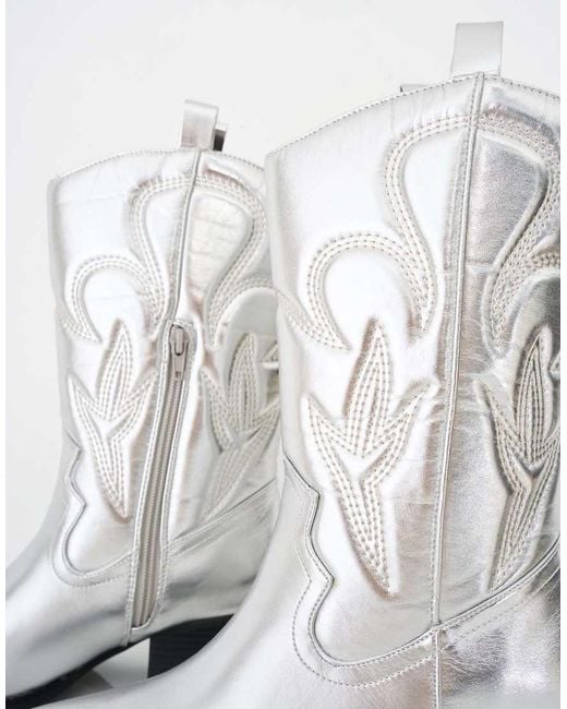 Public Desire White Calabasas Silver Western Embroidered Knee High Pointed Toe Cowboy Boots