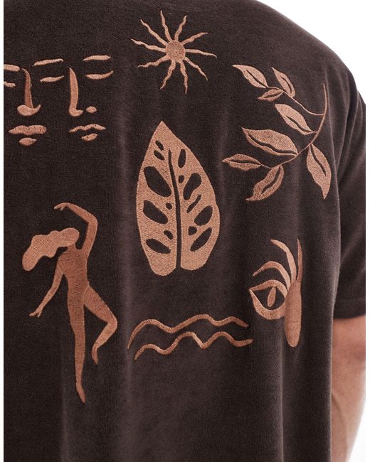 T-shirt oversize en tissu éponge avec broderie abstraite au dos - marron ASOS pour homme en coloris Brown