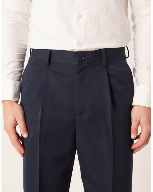 ASOS Blue Smart Relaxed Tapered Trousers for men