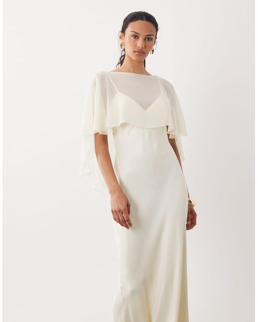 ASOS White Satin Cape Layer Maxi Dress