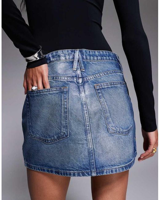 GOOD AMERICAN Blue Coated Good 90s Mini Skirt