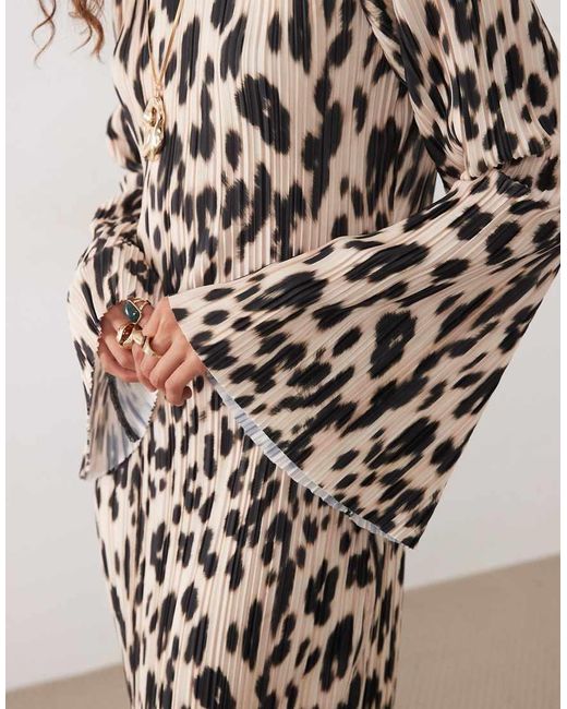 ASOS Brown Long Sleeve Plisse Midi Dress