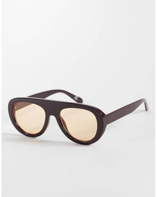 Reclaimed Vintage Natural Aviator Sunglasses With Lens