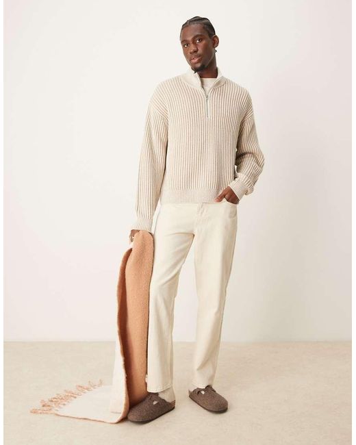 Jersey Extragrande Con Media Cremallera De Punto A Rayas De -Blanco Abercrombie & Fitch de hombre de color Natural