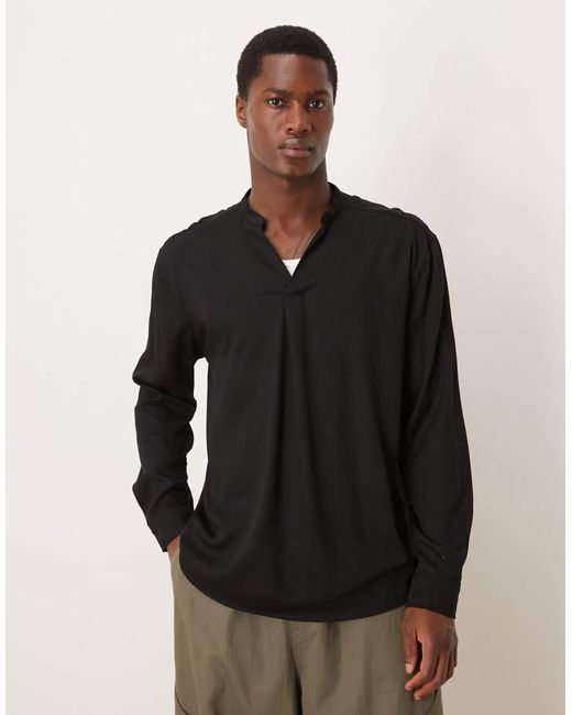 ASOS Black Relaxed Open Neck Shirt for men