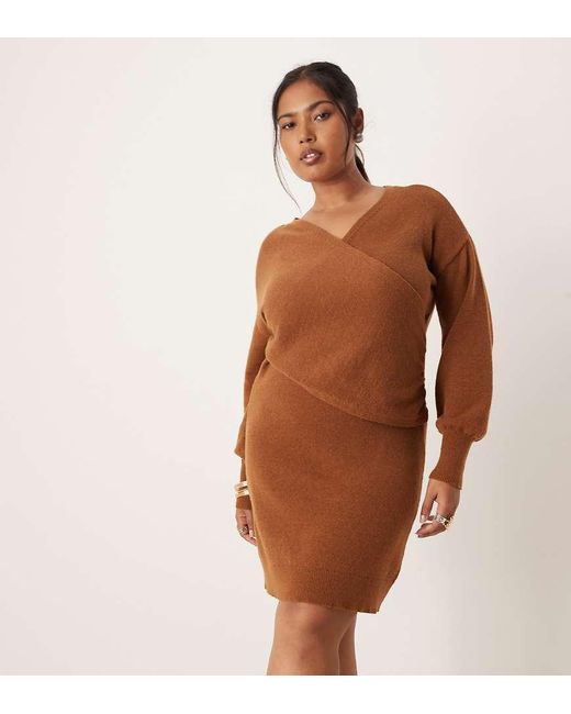 Vila Curve Brown Knitted Mini Wrap Dress