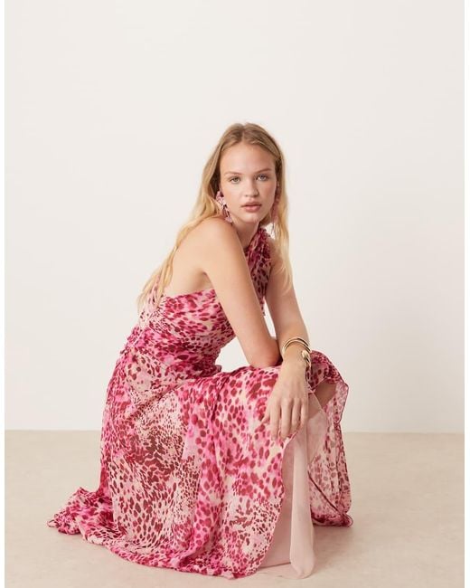 mango one shoulder ruffle dress Mango One Shoulder Ruffle Detail Maxi Dress in Pink