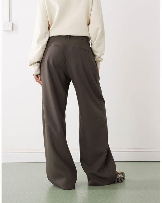 Weekday Gray Low Waist Wide Leg Trousers With Front Pleats