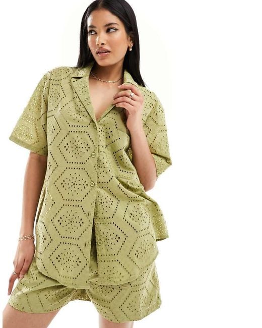 Iisla & Bird Green Oversized Broderie Beach Shirt