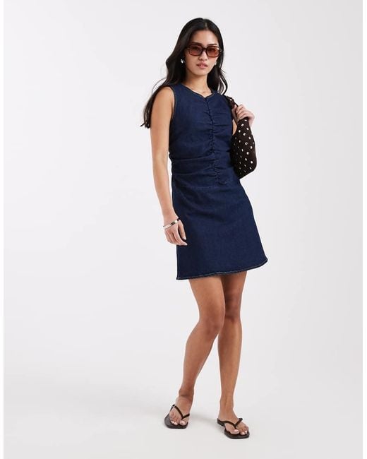 JJXX Blue Ruched Denim Mini Dress