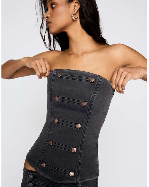 Bershka Black Button Bandeau Top