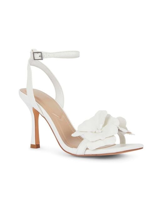 SEQWL White High Heel Sandals With Flower Detail And Ankle Strap