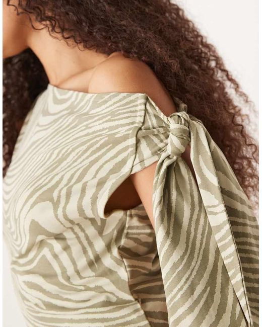 ASOS Natural One Shoulder Tie Knot Detail Mini Dress
