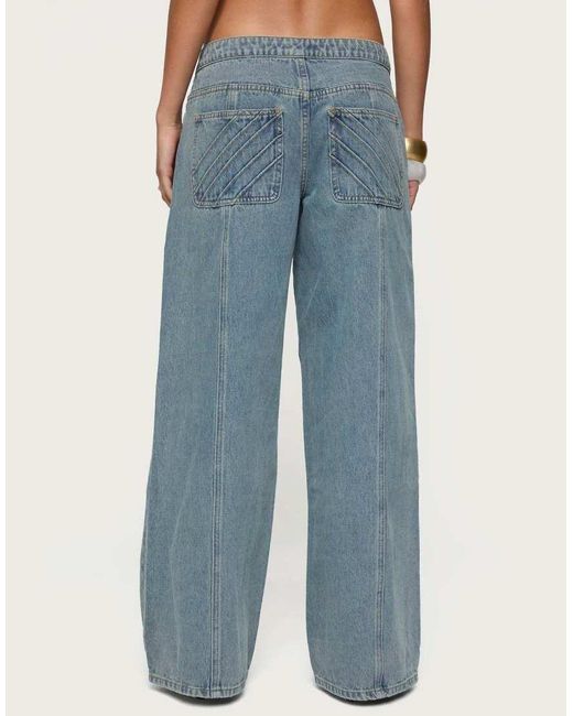 Edikted Blue Stitch & Pleat Low Rise Jeans