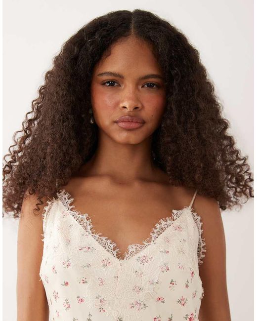 Abercrombie & Fitch Natural Satin Lace Trim Strappy Mini Dress