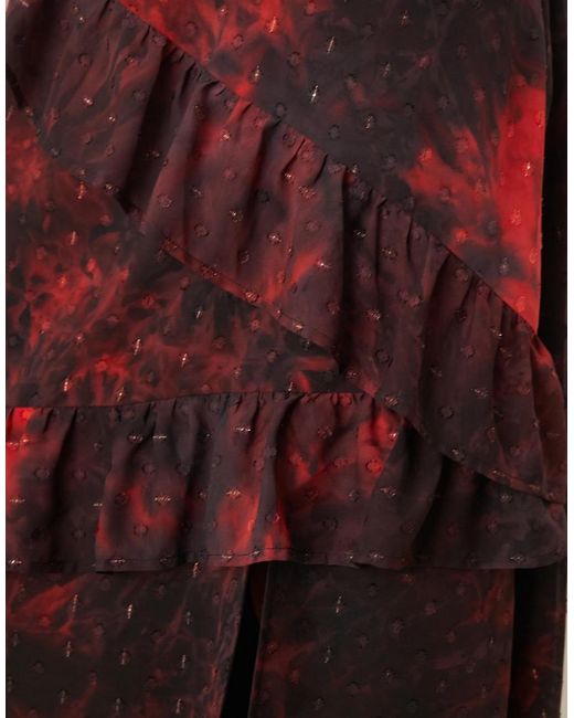 Lovedrobe Brown V Neck Blouson Sleeve Ruffle Midaxi Dress