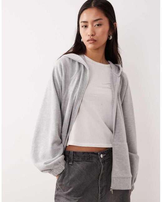 Sudadera Gris Jaspeado Extragrande Con Capucha, Cremallera Y Mangas Raglán De Tejido Muy Suave De ASOS de color Gray
