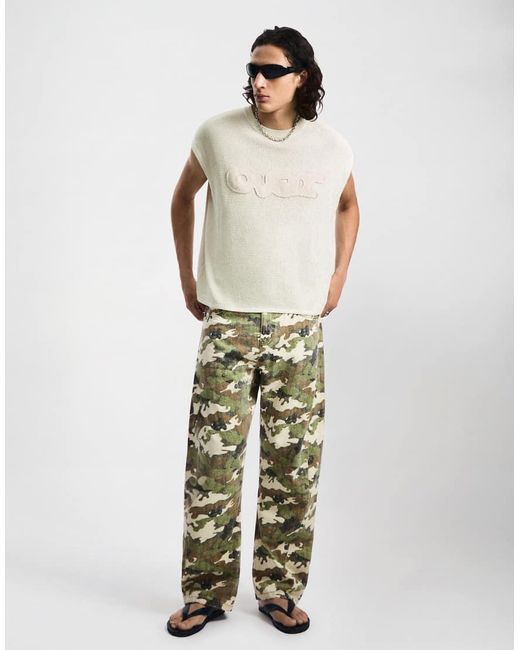 Bershka Green Crossover-waist Print Jeans for men