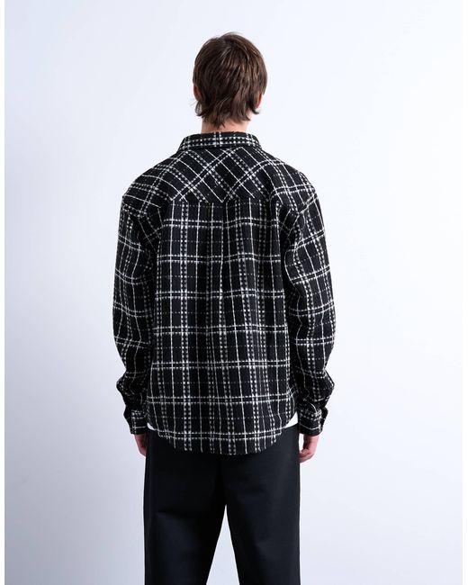 Topman Black Regular Fit Textured Check Overshirt for men