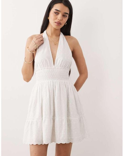 Iisla & Bird Natural Broderie Halterneck Dress