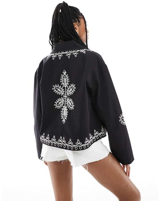 ASOS Black Embroidered Top Collar Jacket