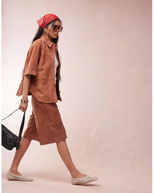 ASOS Pink Suede Cropped Boxy Shirt