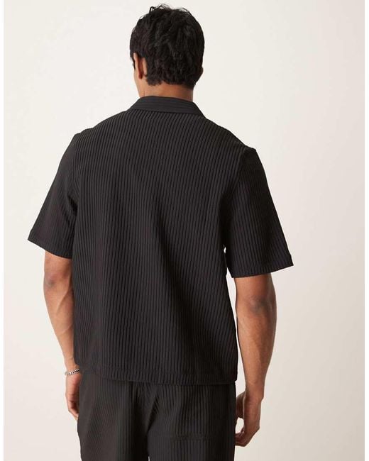Camicia Ampia Squadrata Plissé Nera Con Rever di ASOS in Black da Uomo