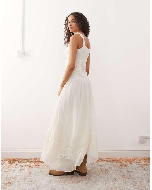 Reclaimed Vintage Natural Midi Cami Dress With Lace Inserts And Button Down Front
