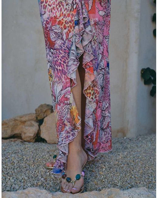 South Beach Gray X Liv Silverman Animal Print Cowl Neck Maxi Dress