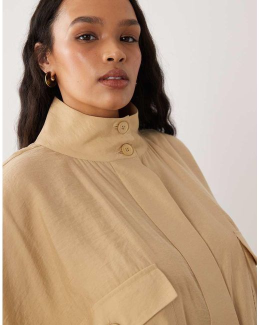 ASOS Brown Asos Design Curve Modal Blend Utility Funnel Neck Bubble Shacket