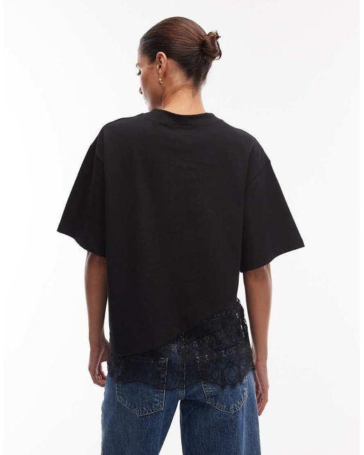ASOS Black Short Sleeve T-Shirt With Lace Hem Detail