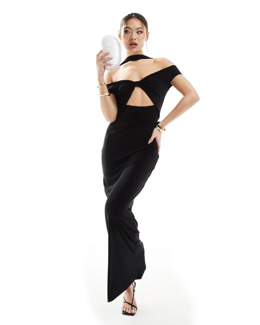 ASOS Black Bardot Maxi Dress With Drape Neckline