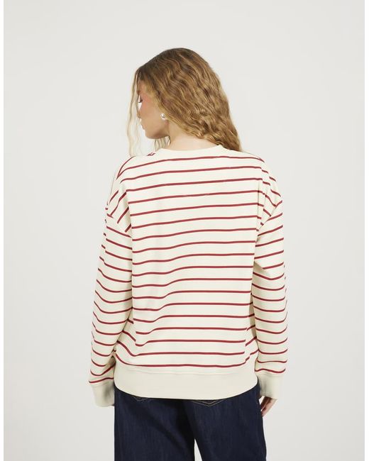 Brave Soul Natural Stripe Embroidered Crew Neck Sweatshirt