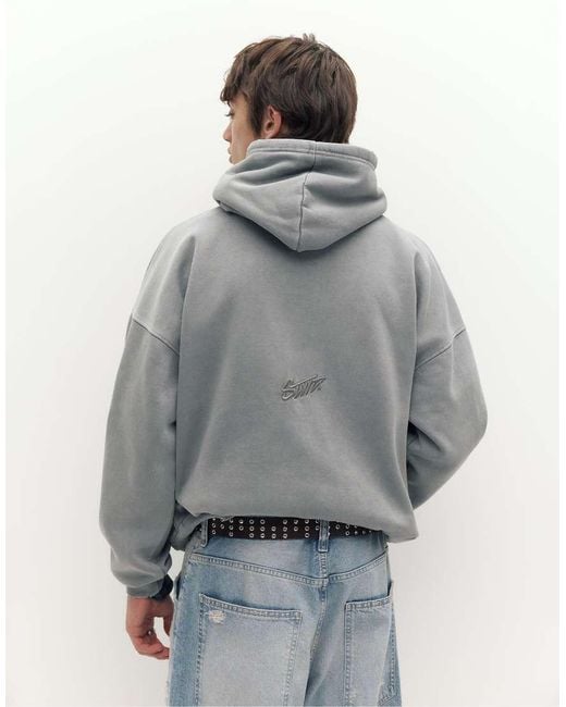 Pull&Bear Gray Stwd Faded Hoodie for men