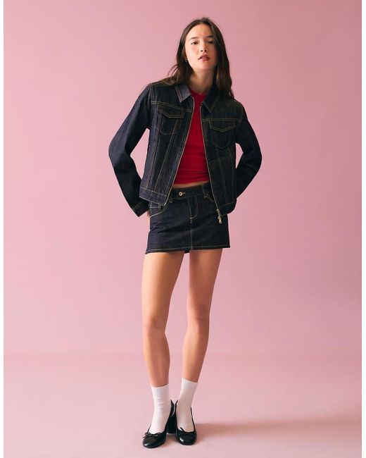 Bershka Pink Zip-up Denim Jacket